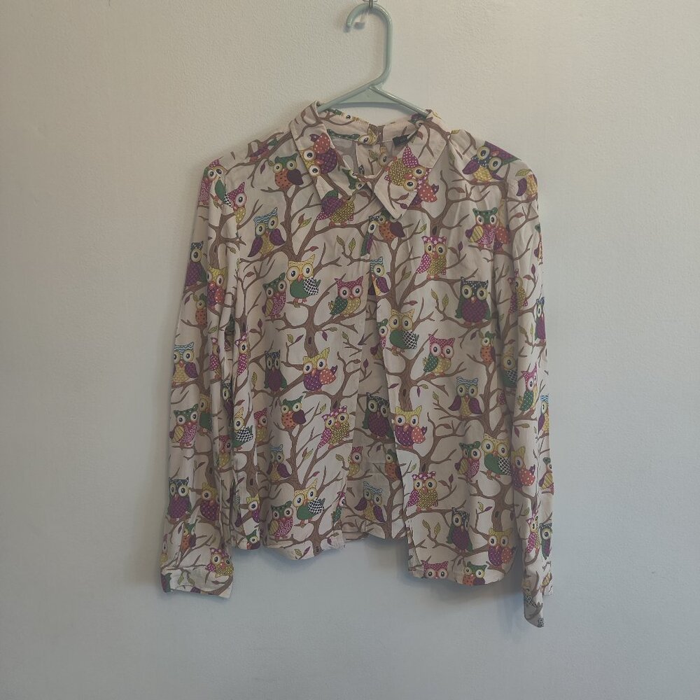 Color Block Owl Print Button Top Top Size XL YOUTH SEE DESCRIPTION